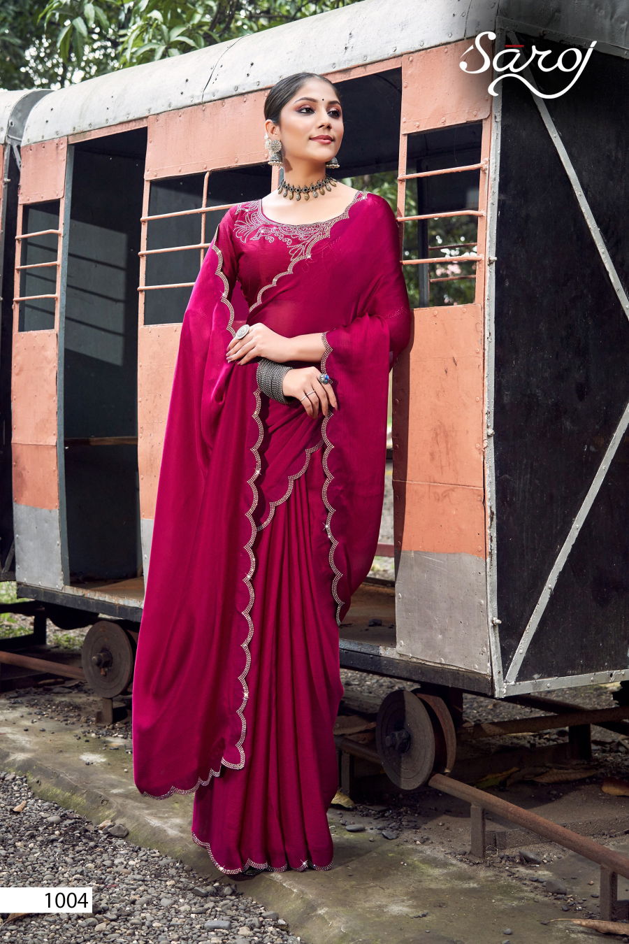 Saroj Sandal Wood Satin Chiffon Saree Collection
